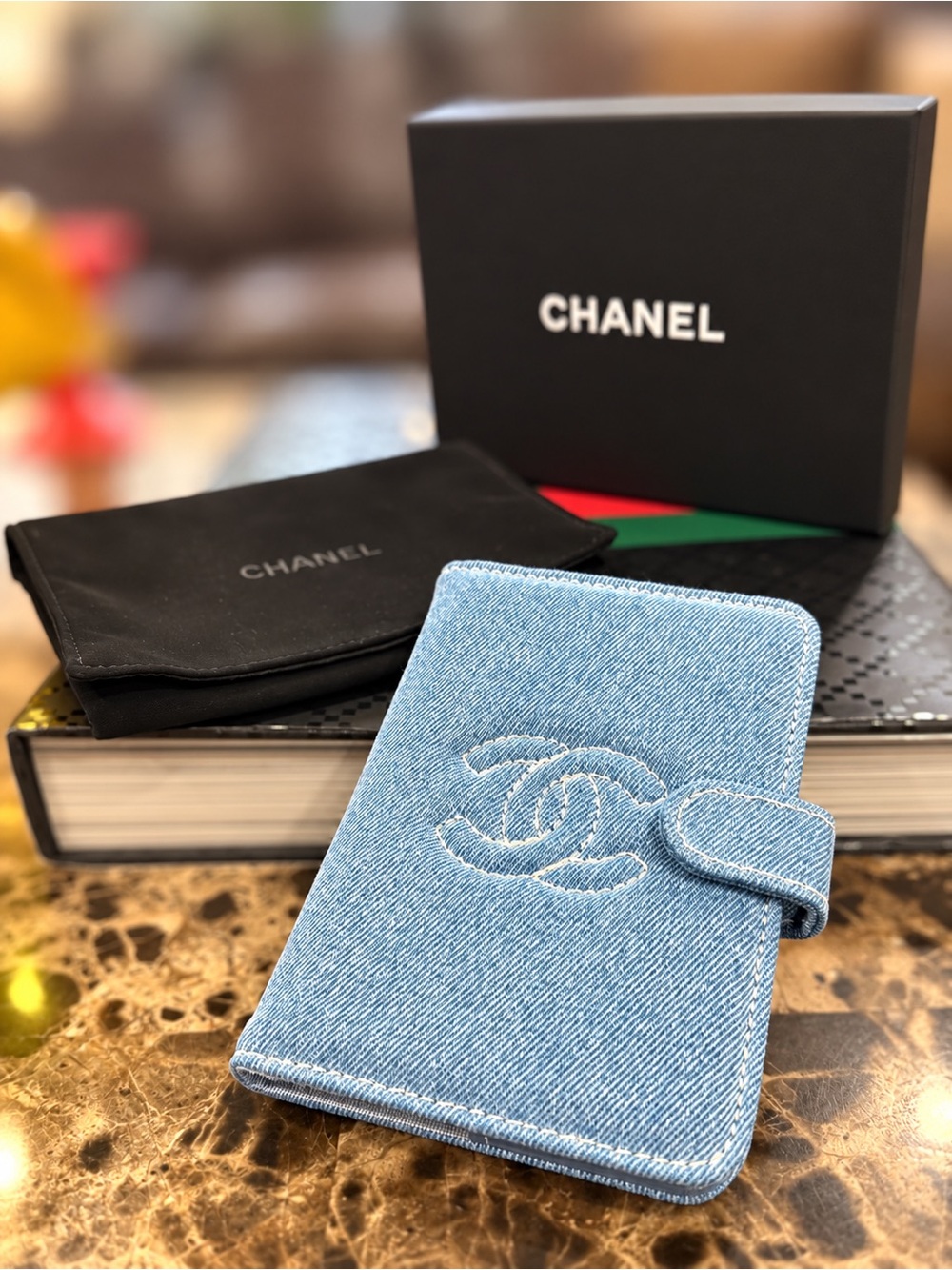 CHANEL VIP Complimentary Denim CC Passport Cover, Dust Bag &Box, Made in Italy